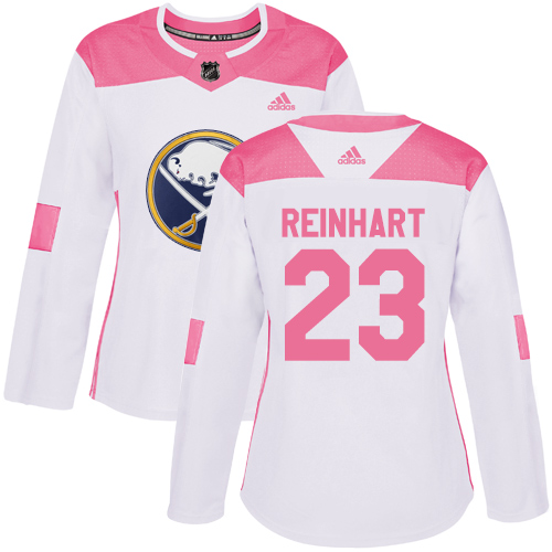 Adidas Sabres #23 Sam Reinhart White/Pink Authentic Fashion Women's Stitched NHL Jersey - Click Image to Close